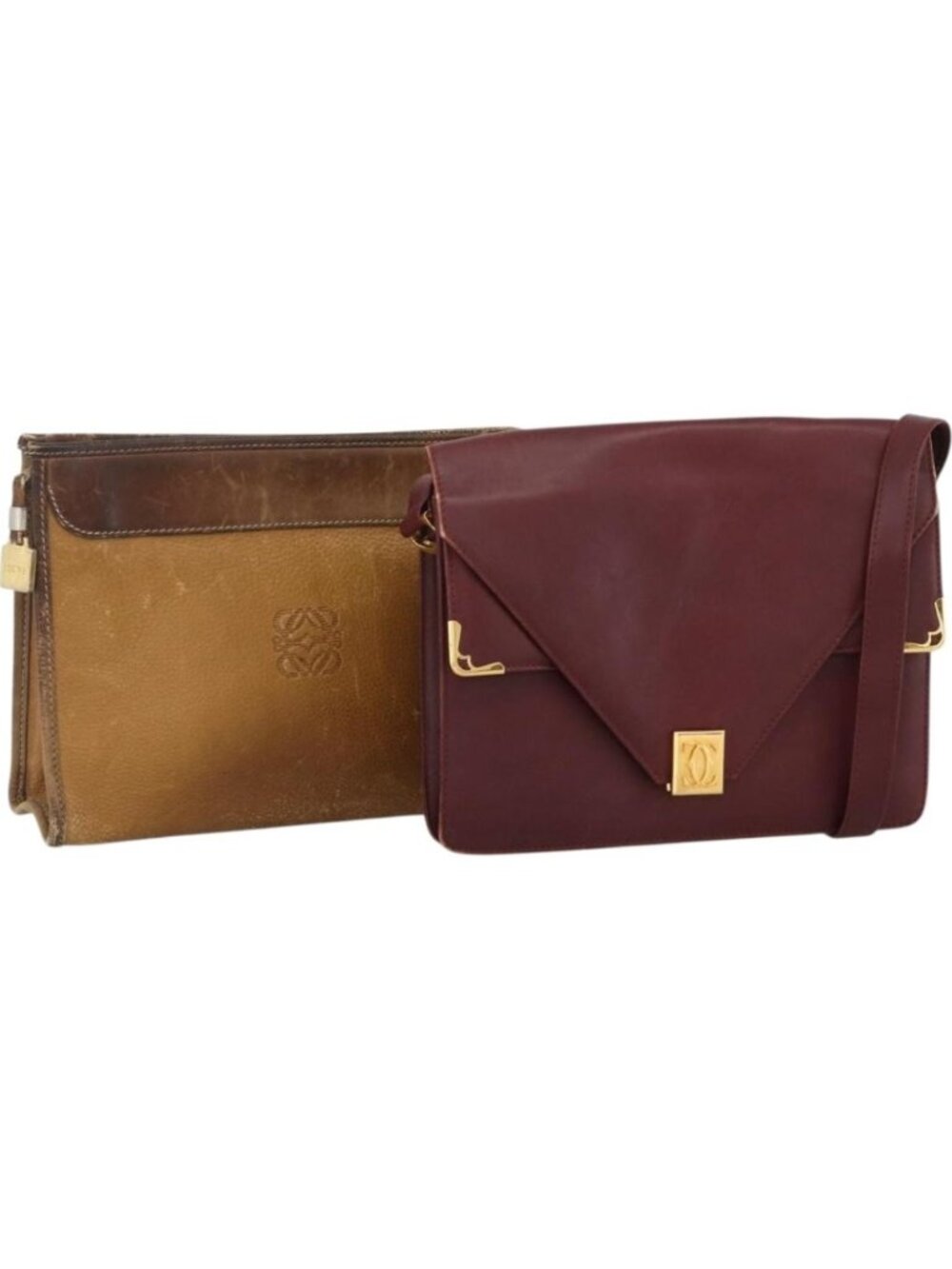 CARTIER Shoulder Bag Leather 2 Set Bordeaux Beige